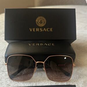 Versace Rose Gold Frame Sunglasses with Brown Gradient Lenses